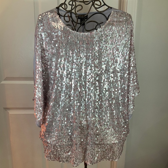 Lane Bryant Silver Sequin Party Holiday Top Plus Size 14/16 - Picture 1 of 8